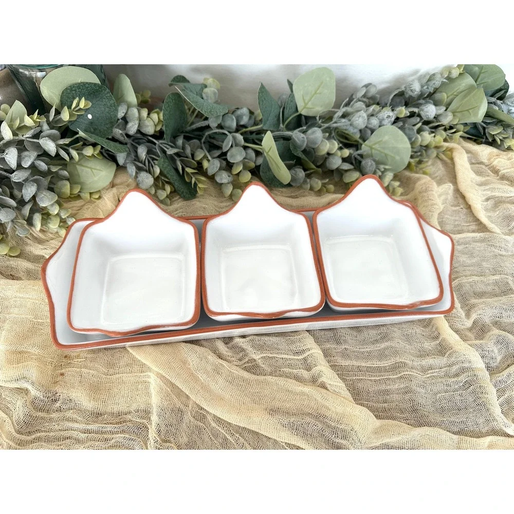 Pier 1 Catarina Condiment bowl set Portugal pottery‎ white terracotta serving